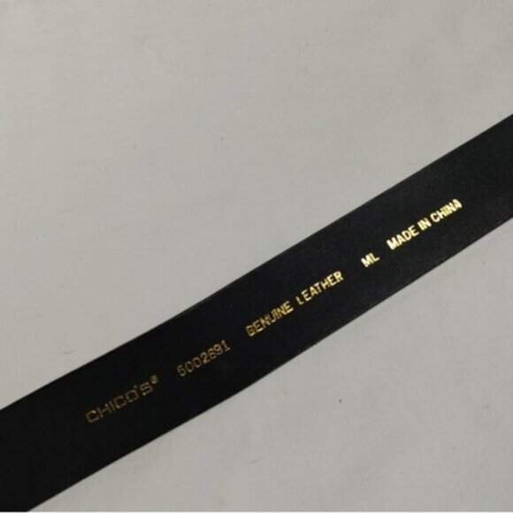 Chicos Black Leather Adjustable Belt w/ Geometric Silvertone Metal Buckle - Picture 11 of 11